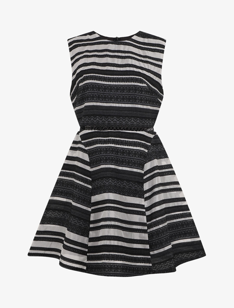 Robe patineuse à rayures et bande ajourée - Noir - 4