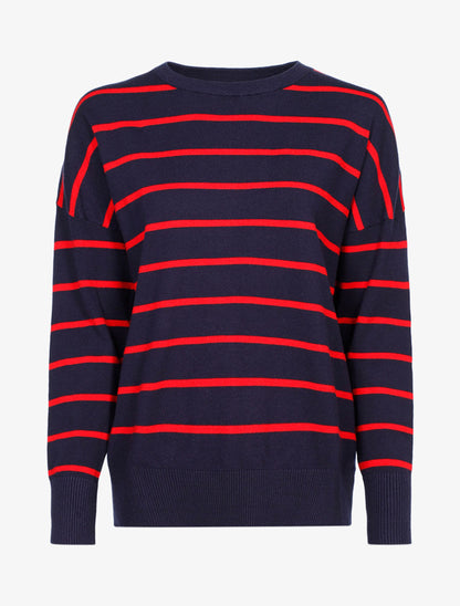 Pull coupe loose à rayures - Marine/rouge - 1
