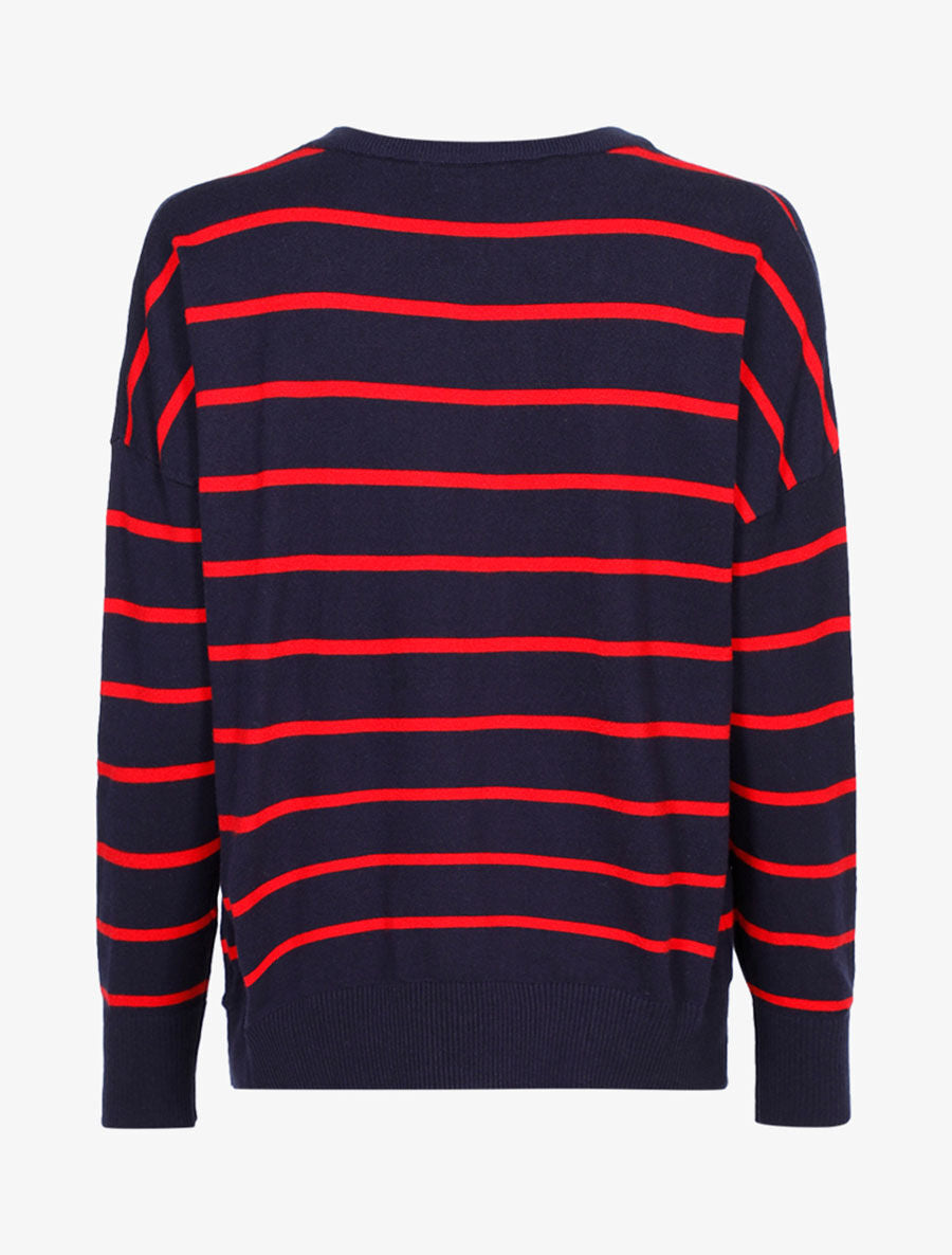 Pull coupe loose à rayures - Marine/rouge - 2