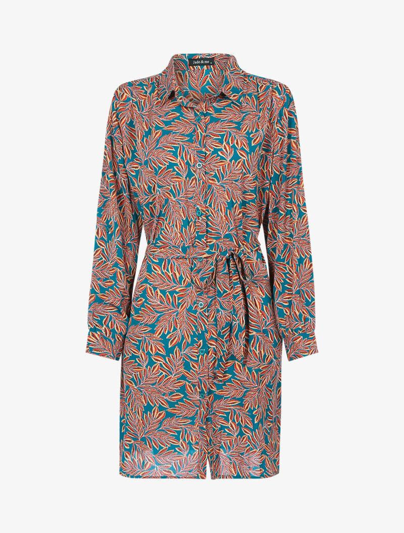 Robe chemise à imprimé feuillages - turquoise - 2