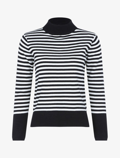 Pull rayé à dos plus long - Noir/écru - 1