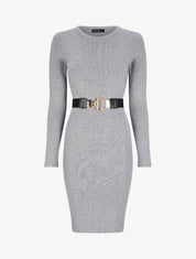 Robe pull unie à ceinture stylisée - Gris chiné - 4