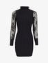 Robe pull côtelée à col volanté et manches en dentelle - Noir - 4