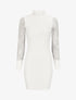 Robe pull côtelée à col volanté et manches en dentelle - Blanc - 1