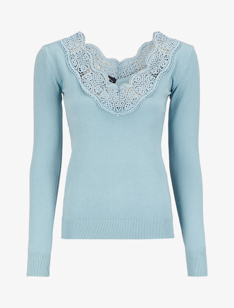 Pull à décolleté profond en U - Bleu ciel - 1