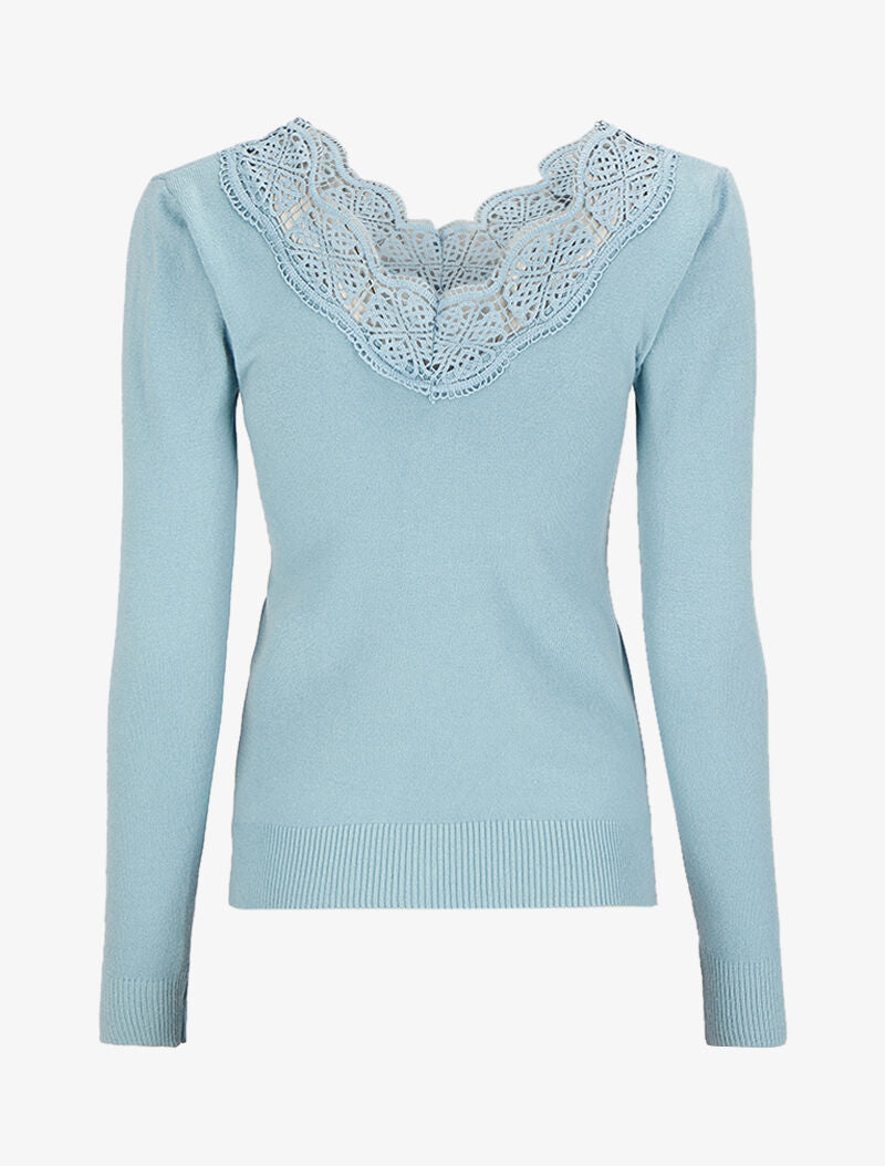 Pull à décolleté profond en U - Bleu ciel - 2