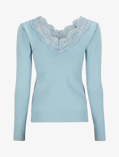 Pull à décolleté profond en U - Bleu ciel - 2
