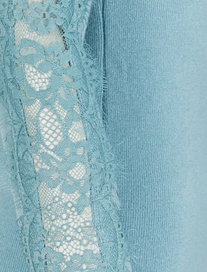 Pull col bateau à manches détail dentelle - Bleu ciel - 3