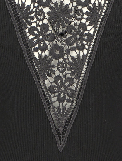 Pull côtelé à dos ajouré en crochet - Noir - 3