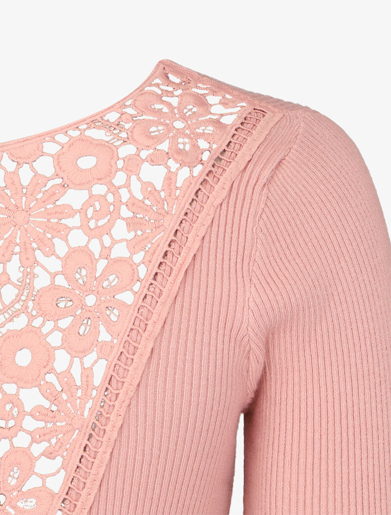 Pull côtelé à dos ajouré en crochet - Rose - 3