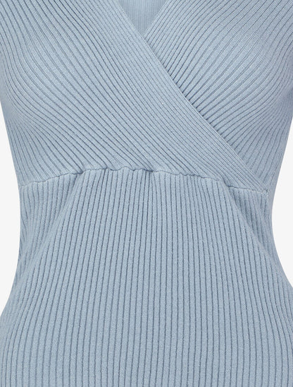 Pull côtelé à encolure cache-coeur - Bleu - 3