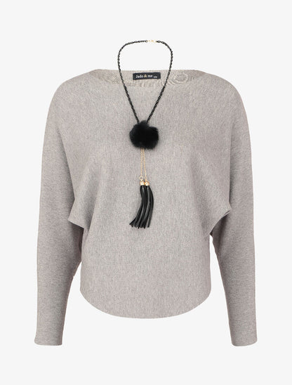 Pull à manches dolman et bords arrondis - Gris chiné - 1