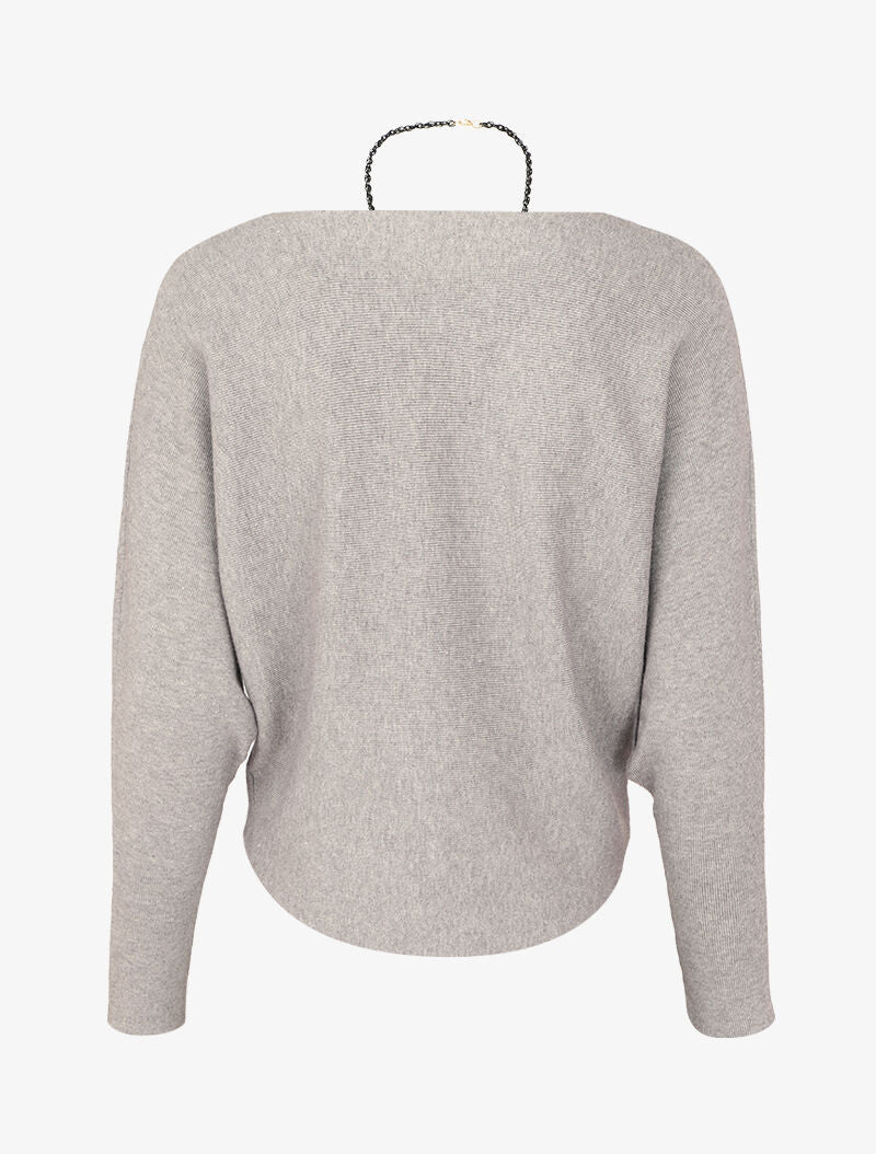 Pull à manches dolman et bords arrondis - Gris chiné - 2