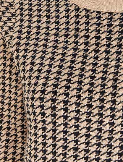 Pull imprimé pied-de-coq - Camel/noir - 3
