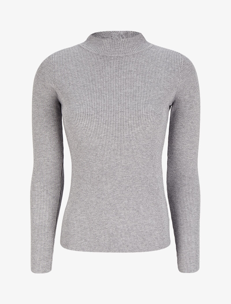Pull col montant côtelé - Gris chiné - 1