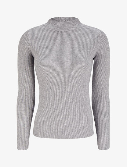 Pull col montant côtelé - Gris chiné - 1
