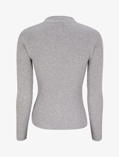 Pull col montant côtelé - Gris chiné - 2