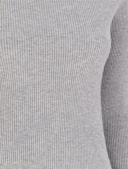 Pull col montant côtelé - Gris chiné - 3