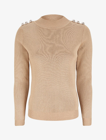 Pull uni à boutons stylisés - Beige - 1