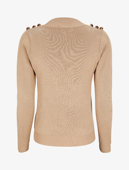 Pull uni à boutons stylisés - Beige - 2