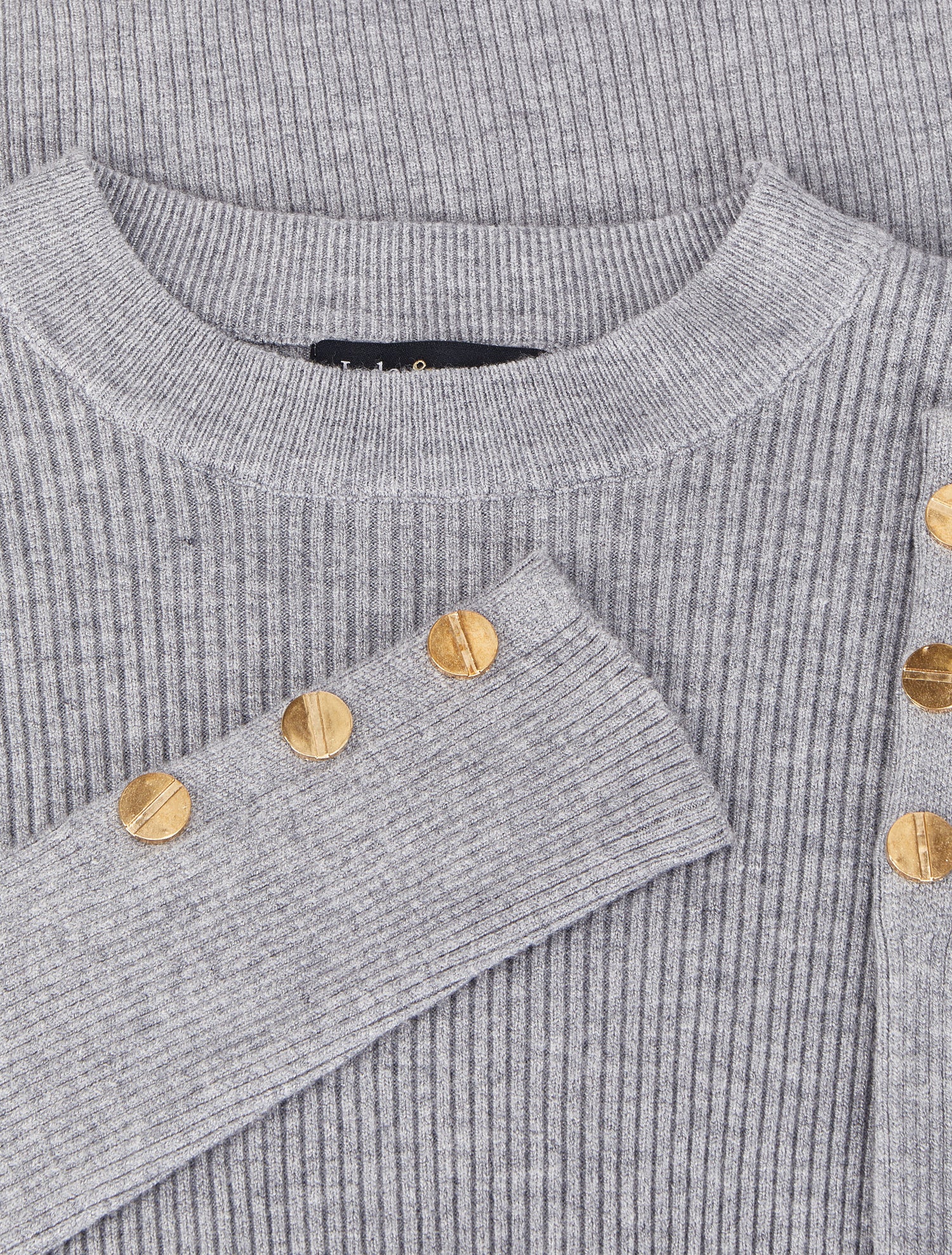 Pull côtelé basique à poignets boutonnés - Gris chiné - 3