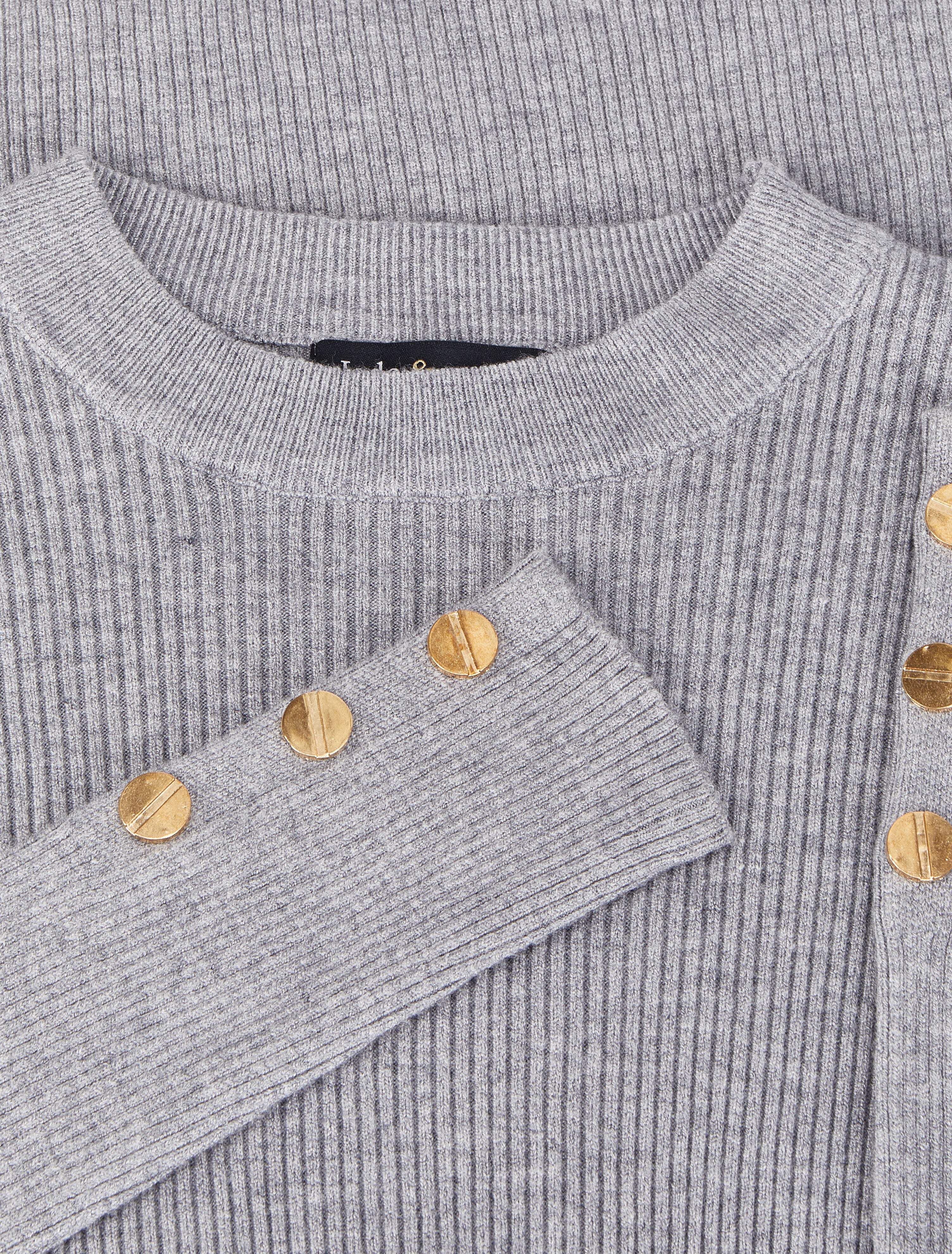 Pull côtelé basique à poignets boutonnés - Gris chiné - 3