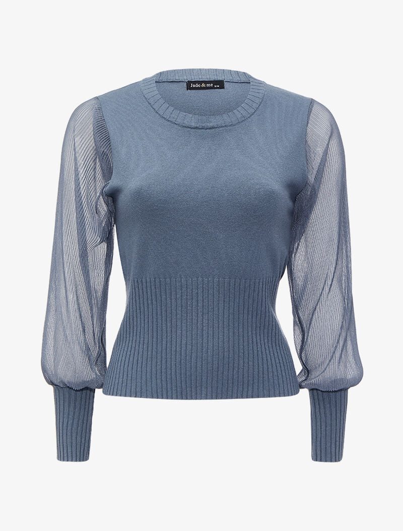 Pull à manches accordéon transparentes - Gris - 1