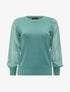 Pull à manches bouffantes en voile transparent - Vert d&