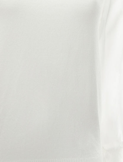 Pull à manches bouffantes en voile transparent - Blanc - 3