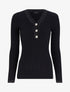 Pull côtelé à col V irisé et boutons en strass - Noir - 1