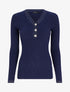 Pull côtelé à col V irisé et boutons en strass - Marine - 1