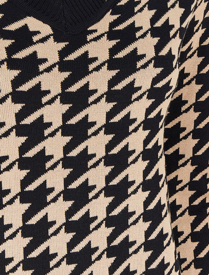 Pull col V à imprimé - Noir/camel - 3