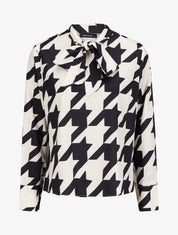 Blouse à col lavallière à imprimé pied de coq - Noir - 4