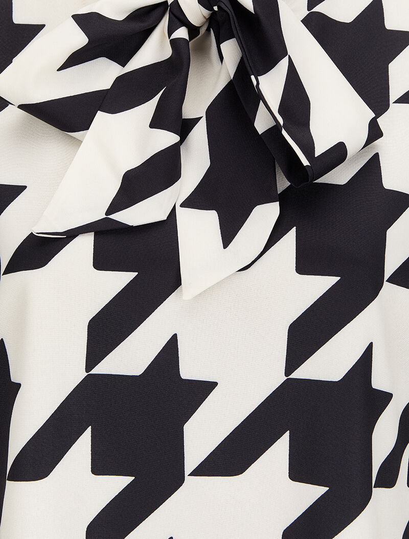 Blouse à col lavallière à imprimé pied de coq - Noir - 3