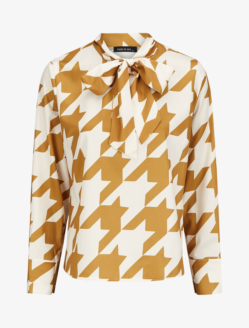 Blouse à col lavallière à imprimé pied de coq - Moutarde - 1