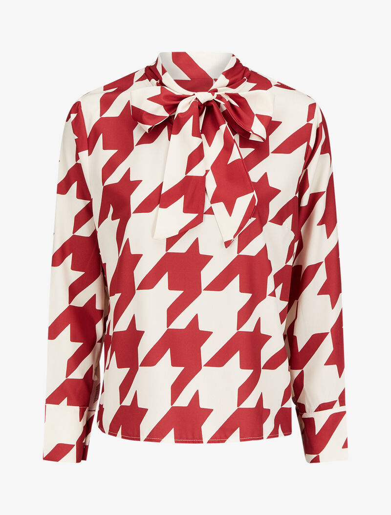 Blouse à col lavallière à imprimé pied de coq - Rouge - 1