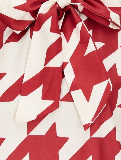 Blouse à col lavallière à imprimé pied de coq - Rouge - 3