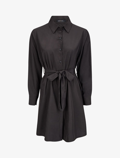 Robe chemise ample à ceinture - Noir - 1