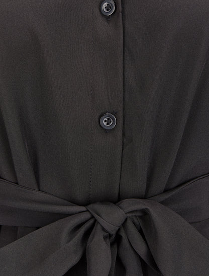 Robe chemise ample à ceinture - Noir - 3