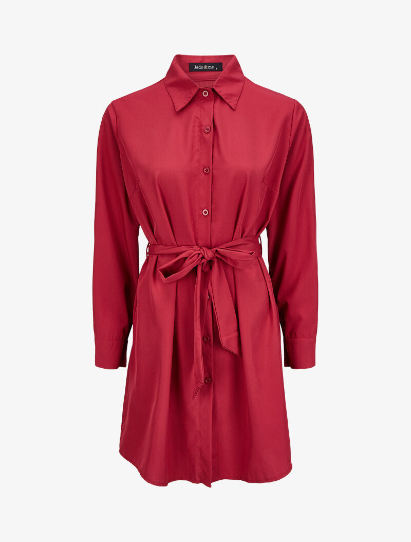 Robe chemise ample à ceinture - Bordeaux - 4