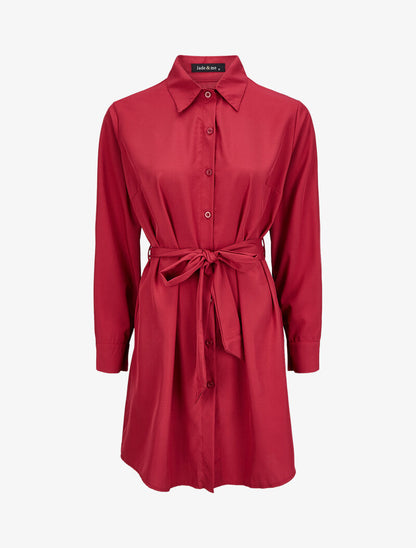 Robe chemise ample à ceinture - Bordeaux - 4