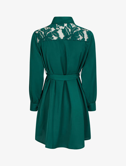 Robe chemise ample à épaules en dentelle - Vert sapin - 2