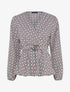 Top péplum imprimé marguerites stylisées à encolure cache-coeur - Noir/beige - 1