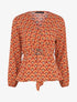 Top péplum imprimé éventails à encolure cache-coeur - Orange - 1