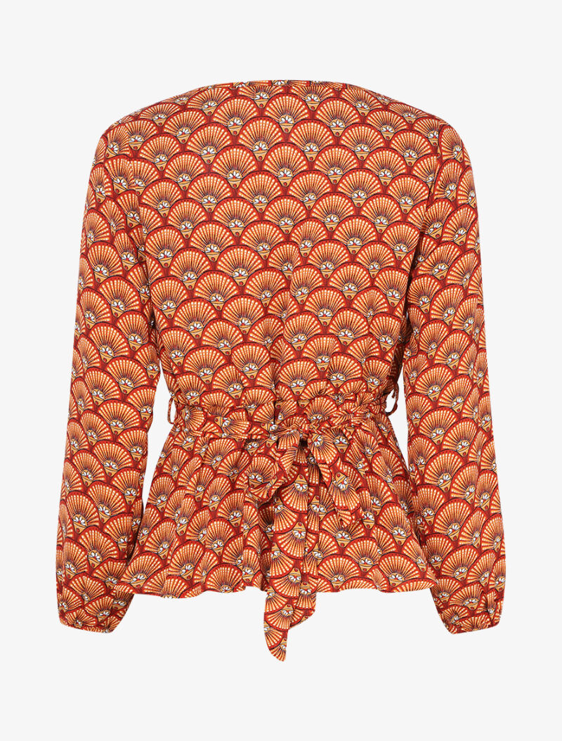 Top péplum imprimé éventails à encolure cache-coeur - Orange - 2