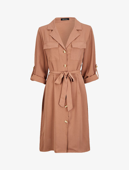 Robe chemise mi-longue à poches à rabats - Vieux rose - 4