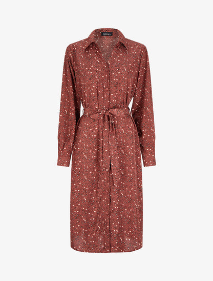 Robe chemise à imprimé petites fleurs sauvages - Vieux rose - 1