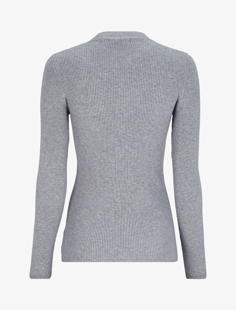 Pull côtelé à col V irisé et boutons en strass - Gris chiné - 3
