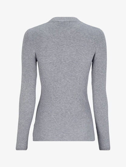 Pull côtelé à col V irisé et boutons en strass - Gris chiné - 3