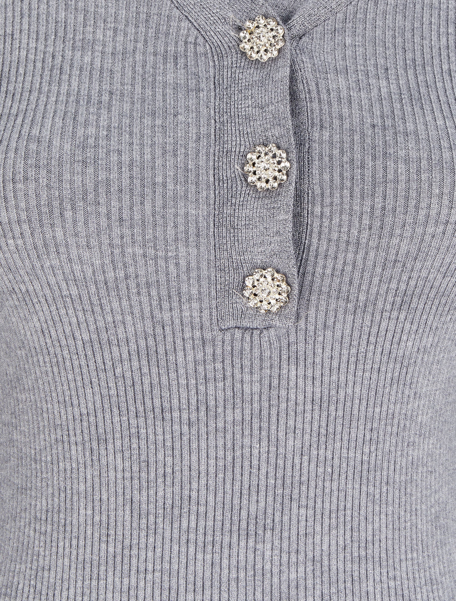 Pull côtelé à col V irisé et boutons en strass - Gris chiné - 4
